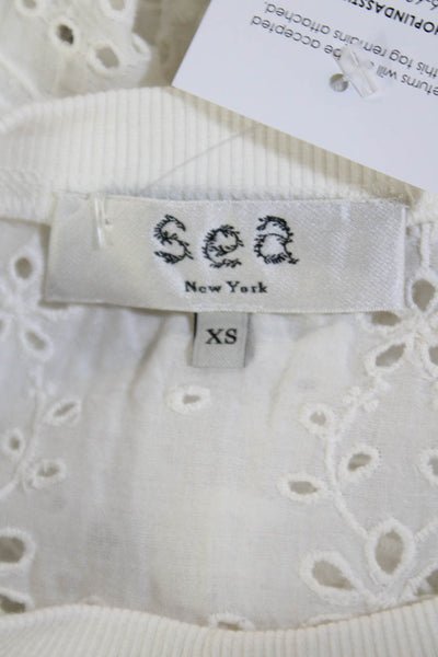 Sea New York Womens Short Sleeve Scoop Neck Eyelet Tee Shirt White Size XS