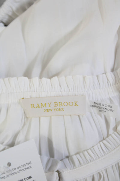 Ramy Brook Womens Long Sleeve Embroidered Trim Keyhole Blouse White Size XS