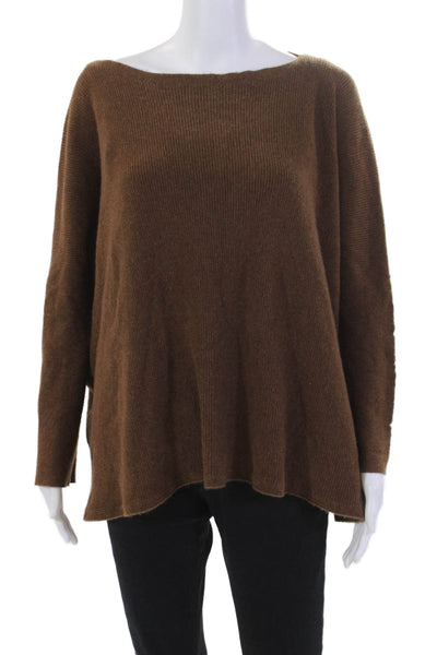 Nap Womens Cashmere Knitted Long Sleeved Ribbed Sweater Brown Size L