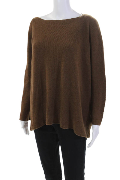 Nap Womens Cashmere Knitted Long Sleeved Ribbed Sweater Brown Size L