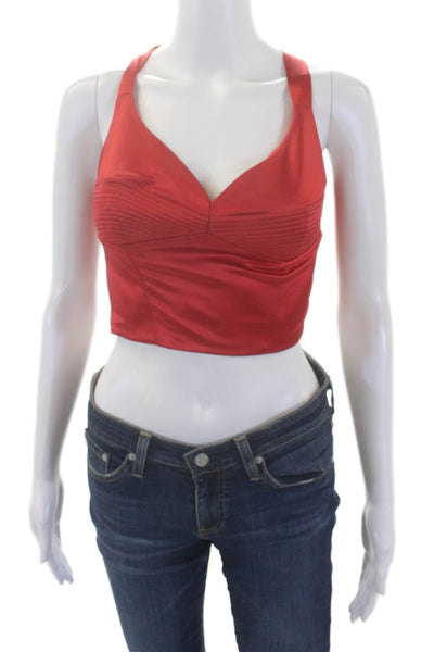 Murmur Womens Strappy V-Neck Zip Up Cropped Corset Tank Top Red Size 36