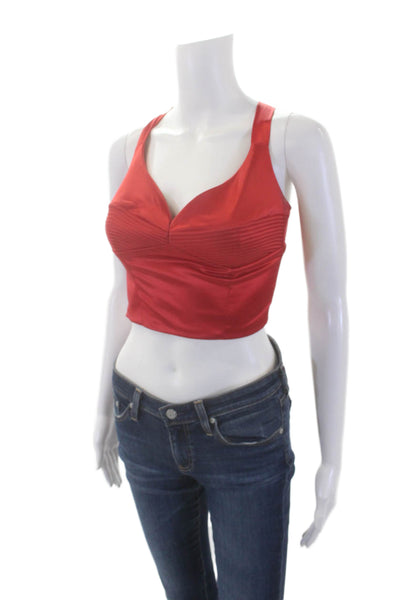 Murmur Womens Strappy V-Neck Zip Up Cropped Corset Tank Top Red Size 36