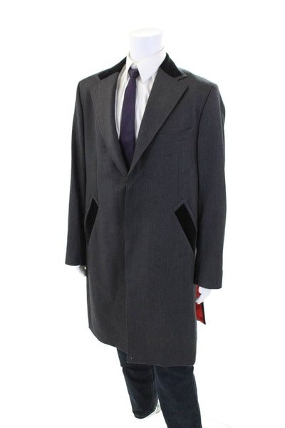 Udeshi Mens Wool Textured  Accented Long Sleeved Collared Overcoat Gray Size 56