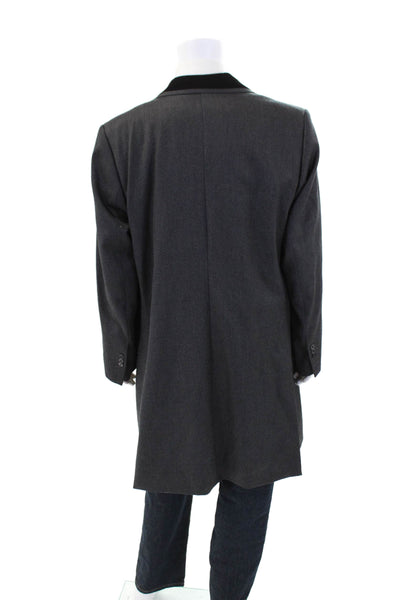 Udeshi Mens Wool Textured  Accented Long Sleeved Collared Overcoat Gray Size 56