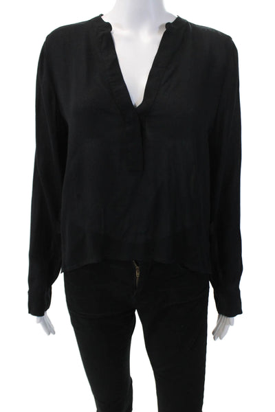 Vince Womens Long Sleeve V Neck Solid Blouse Black Size 6