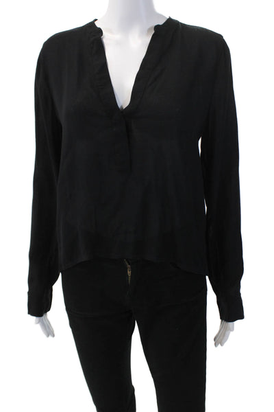 Vince Womens Long Sleeve V Neck Solid Blouse Black Size 6