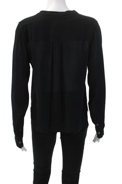 Vince Womens Long Sleeve V Neck Solid Blouse Black Size 6