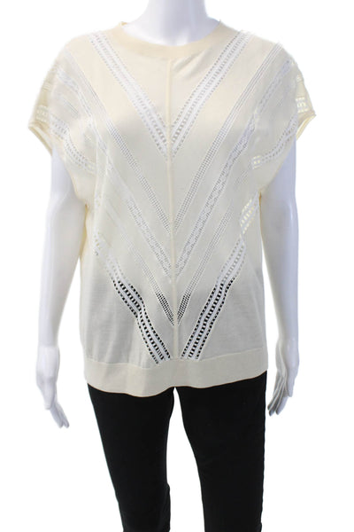 Adam Lippes Womens Wool Round Neck Sleeveless Blouse White Size S