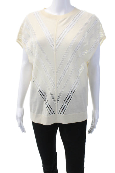 Adam Lippes Womens Wool Round Neck Sleeveless Blouse White Size S