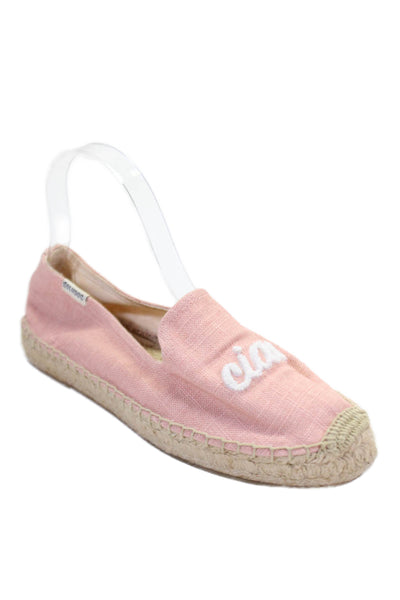 Soludos Womens Woven Round Toe Slip On Espadrille Flats Pink Size 7