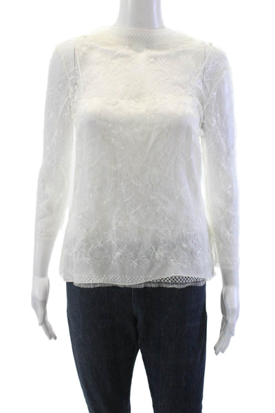 Adam Lippes Womens 3/4 Sleeve Samira Chantilly Lace Turtleneck Top White Size 6
