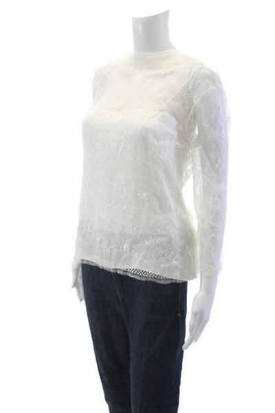 Adam Lippes Womens 3/4 Sleeve Samira Chantilly Lace Turtleneck Top White Size 6