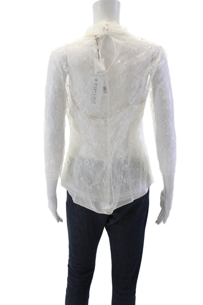 Adam Lippes Womens 3/4 Sleeve Samira Chantilly Lace Turtleneck Top White Size 6