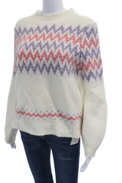 Chinti and Parker Womens Crew Neck Alpaca Knit Fair Isle Sweater White Small