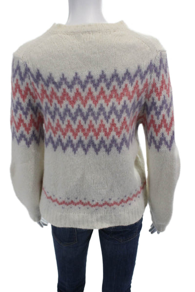 Chinti and Parker Womens Crew Neck Alpaca Knit Fair Isle Sweater White Small