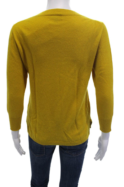 J Crew Womens Cashmere Crew Neck Graphic Print Sweater Top Dark Yellow Size S