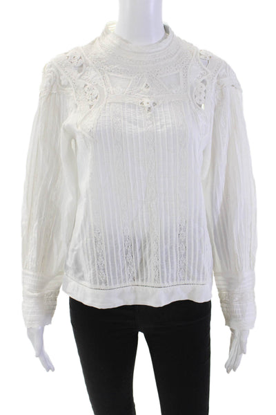 Sea New York Womens Lace Detail Long Sleeves Blouse White Cotton Size 4