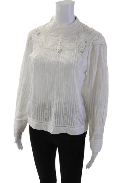 Sea New York Womens Lace Detail Long Sleeves Blouse White Cotton Size 4