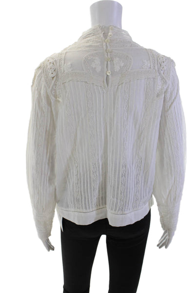 Sea New York Womens Lace Detail Long Sleeves Blouse White Cotton Size 4