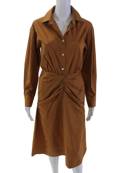 Sea New York Womens Buttom Down Shirt Dress Cider Brown Cotton Size 2