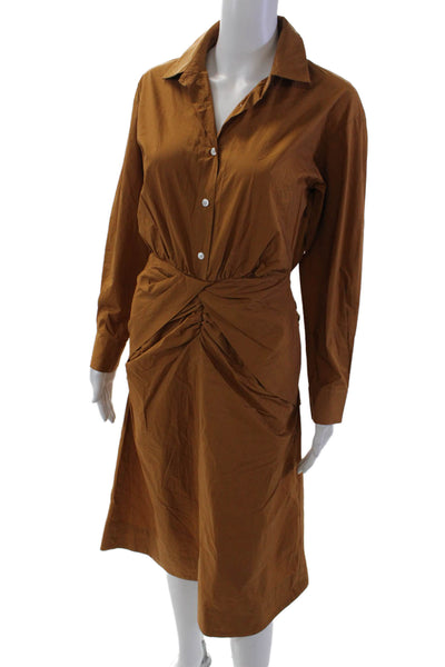 Sea New York Womens Buttom Down Shirt Dress Cider Brown Cotton Size 2