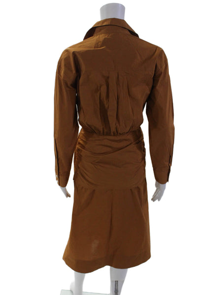 Sea New York Womens Buttom Down Shirt Dress Cider Brown Cotton Size 2