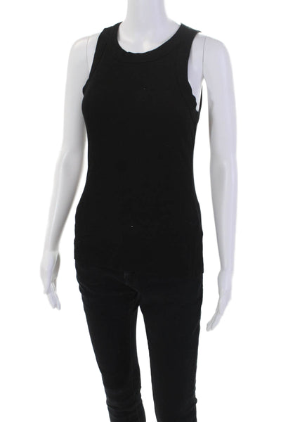 Sundays Womens Ribbed Crew Neck Sleeveless Turner Tank Top Black Size S