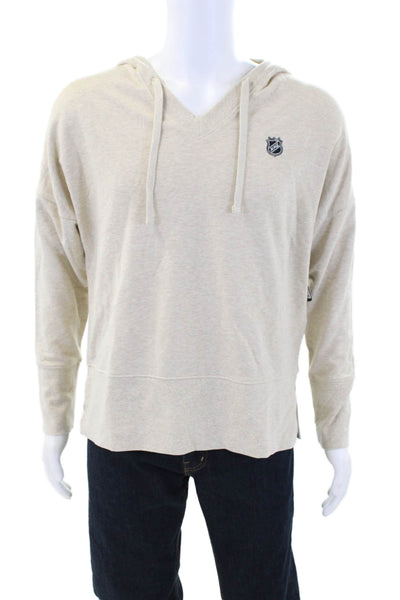 Johnnie-o Mens Cotton V-Neck Hooded Long Sleeve Pullover Hoodie Beige Size M