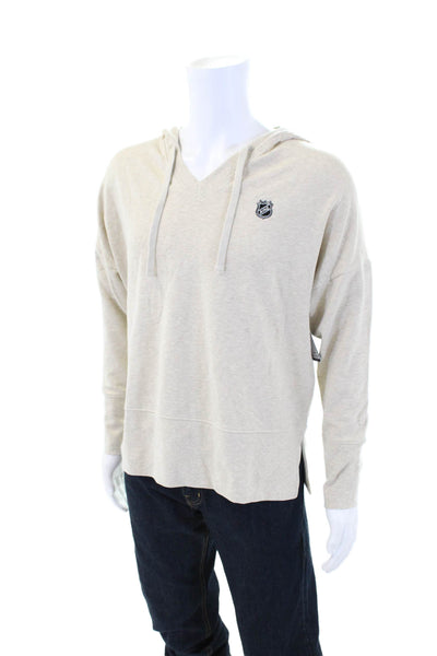 Johnnie-o Mens Cotton V-Neck Hooded Long Sleeve Pullover Hoodie Beige Size M