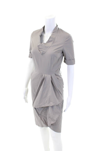 Reiss Womens Cotton Short Sleeved V Neck Ruffled Pocketed Dress Gray Size 2