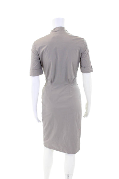 Reiss Womens Cotton Short Sleeved V Neck Ruffled Pocketed Dress Gray Size 2