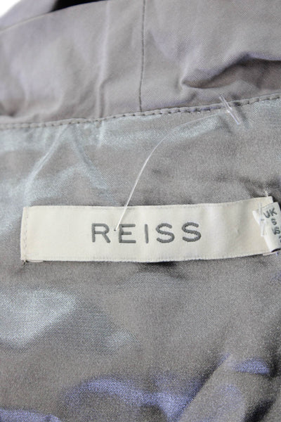 Reiss Womens Cotton Short Sleeved V Neck Ruffled Pocketed Dress Gray Size 2