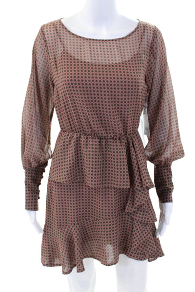 Bailey 44 Womens Geometric Long Sleeved Ruffled Back Zipped Dress Pink Size 0