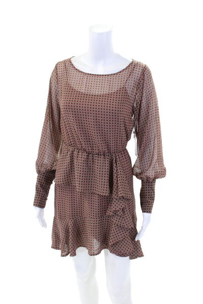 Bailey 44 Womens Geometric Long Sleeved Ruffled Back Zipped Dress Pink Size 0