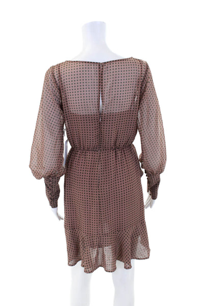 Bailey 44 Womens Geometric Long Sleeved Ruffled Back Zipped Dress Pink Size 0