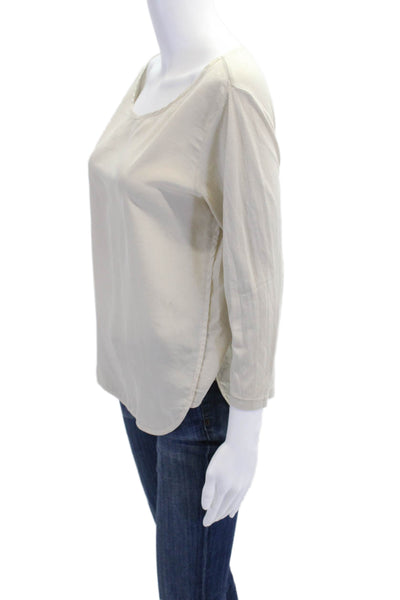 Rossopuro Womens 3/4 Sleeve Scoop Neck Oversized Silk Top Beige Size Medium