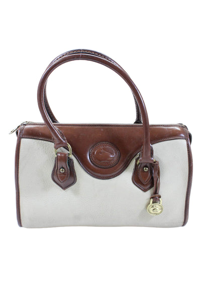 Dooney & Bourke Womens Leather Multi-Pocket Zip Up Handbag Purse Cream