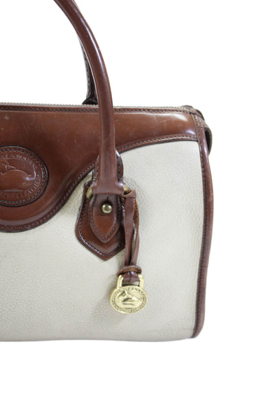 Dooney & Bourke Womens Leather Multi-Pocket Zip Up Handbag Purse Cream