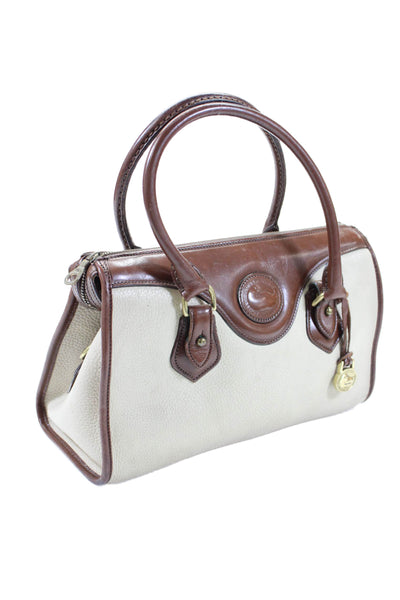 Dooney & Bourke Womens Leather Multi-Pocket Zip Up Handbag Purse Cream