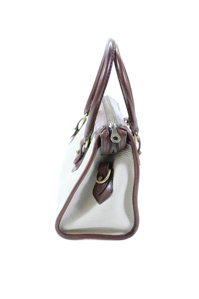 Dooney & Bourke Womens Leather Multi-Pocket Zip Up Handbag Purse Cream