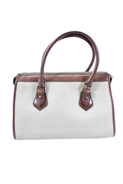 Dooney & Bourke Womens Leather Multi-Pocket Zip Up Handbag Purse Cream