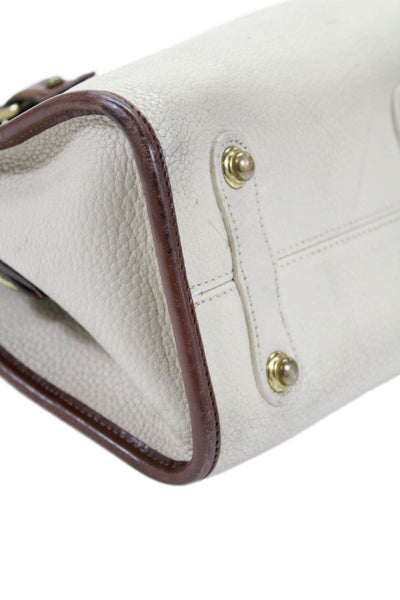 Dooney & Bourke Womens Leather Multi-Pocket Zip Up Handbag Purse Cream