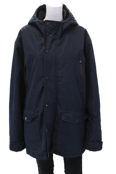 Marc New York Womens Full Zipper Hooded Parka Coat Navy Blue Size Large