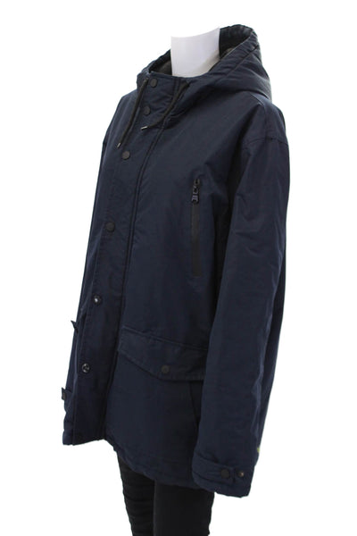 Marc New York Womens Full Zipper Hooded Parka Coat Navy Blue Size Large