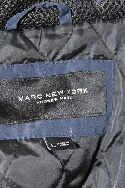 Marc New York Womens Full Zipper Hooded Parka Coat Navy Blue Size Large