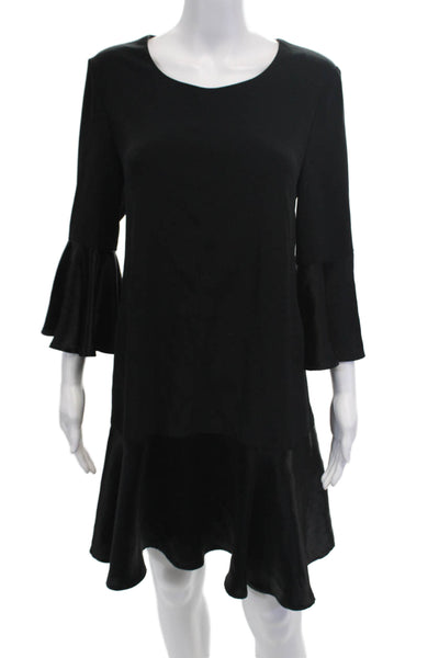 Slate & Willow Womens Long Sleeved Back Zipped Ruffled Dress Black Size 10