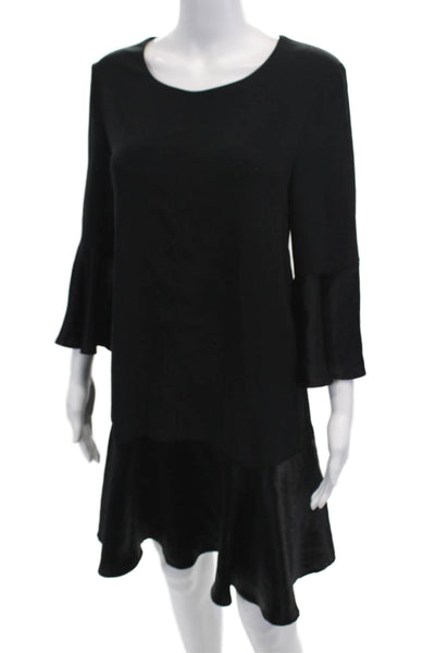 Slate & Willow Womens Long Sleeved Back Zipped Ruffled Dress Black Size 10