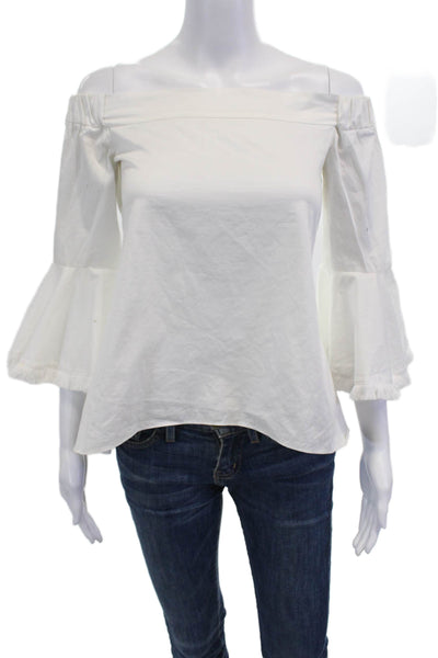 N/Nicholas Womens Fringed Flared Sleeved Off The Shoulder Blouse White Size 2