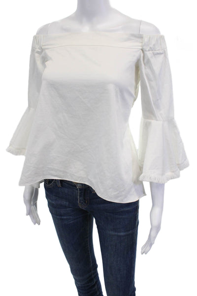 N/Nicholas Womens Fringed Flared Sleeved Off The Shoulder Blouse White Size 2