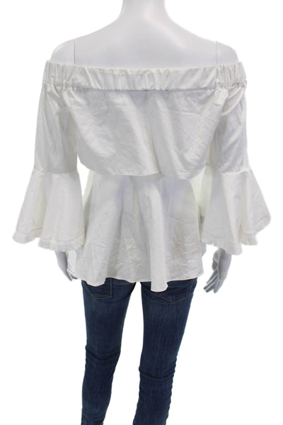 N/Nicholas Womens Fringed Flared Sleeved Off The Shoulder Blouse White Size 2